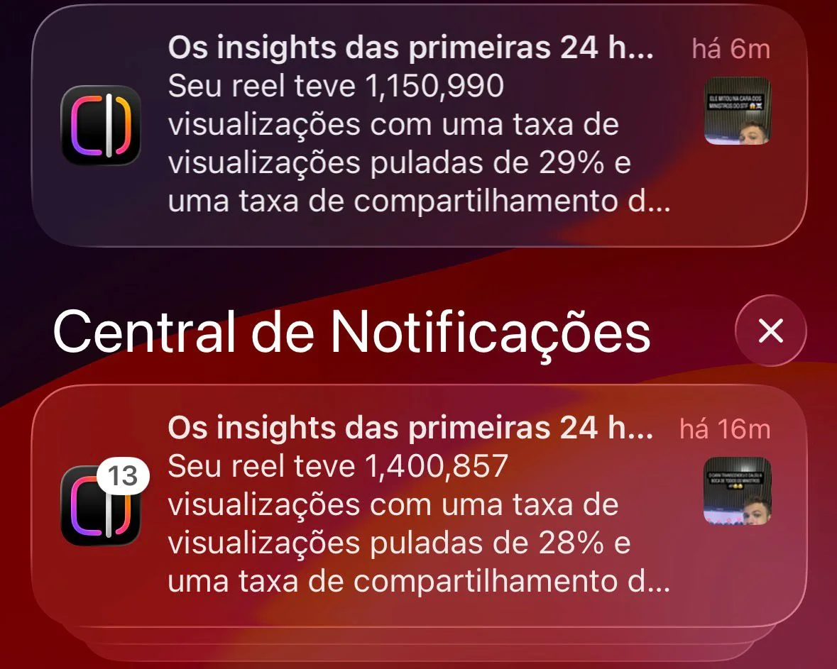 Insights reais de um reel no Instagram