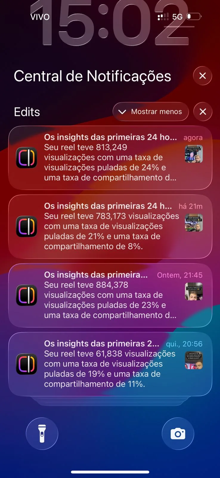 Insights reais de um reel no Instagram