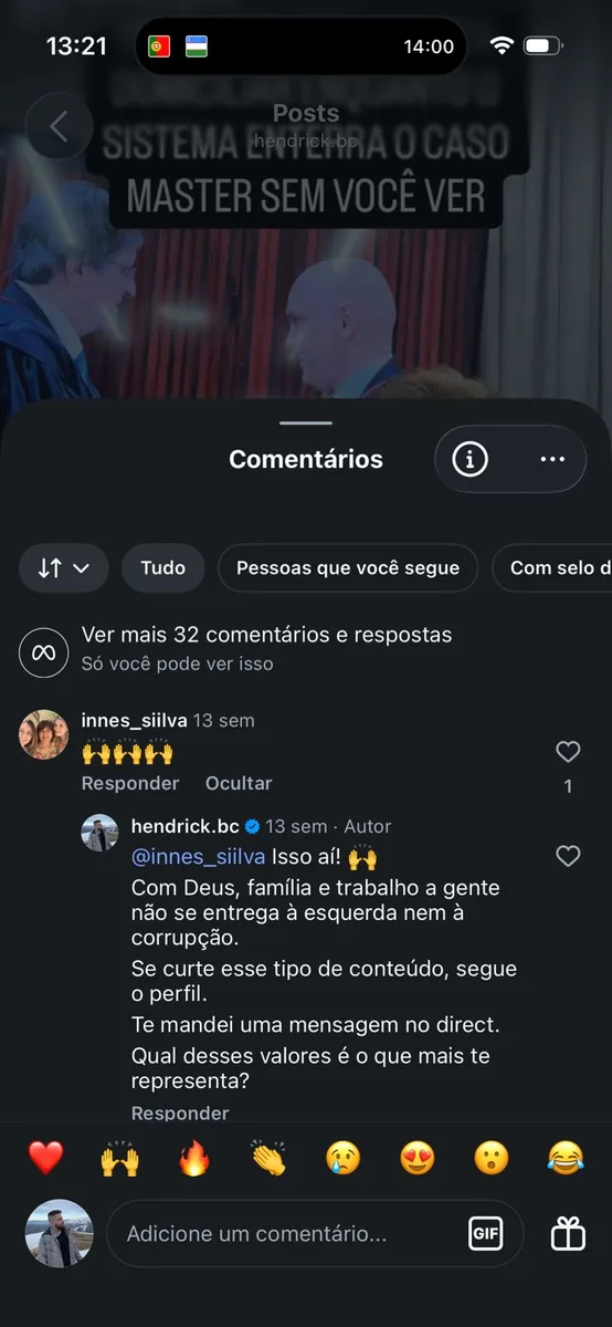 RespondeChat IA respondendo um comentário, convidando para seguir e mandando direct